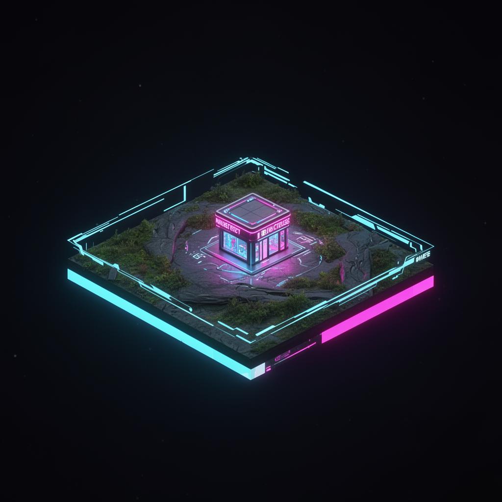 A single NEONLAND parcel with a glowing clubhouse